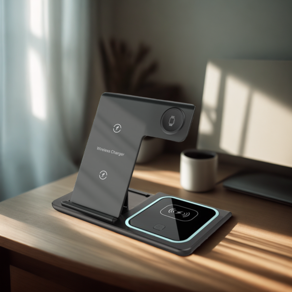 Three-in-one Wireless Charger Electrical Foldable Double Wire Ambience Light Mobile Phone Wireless Charger Wireless Charger